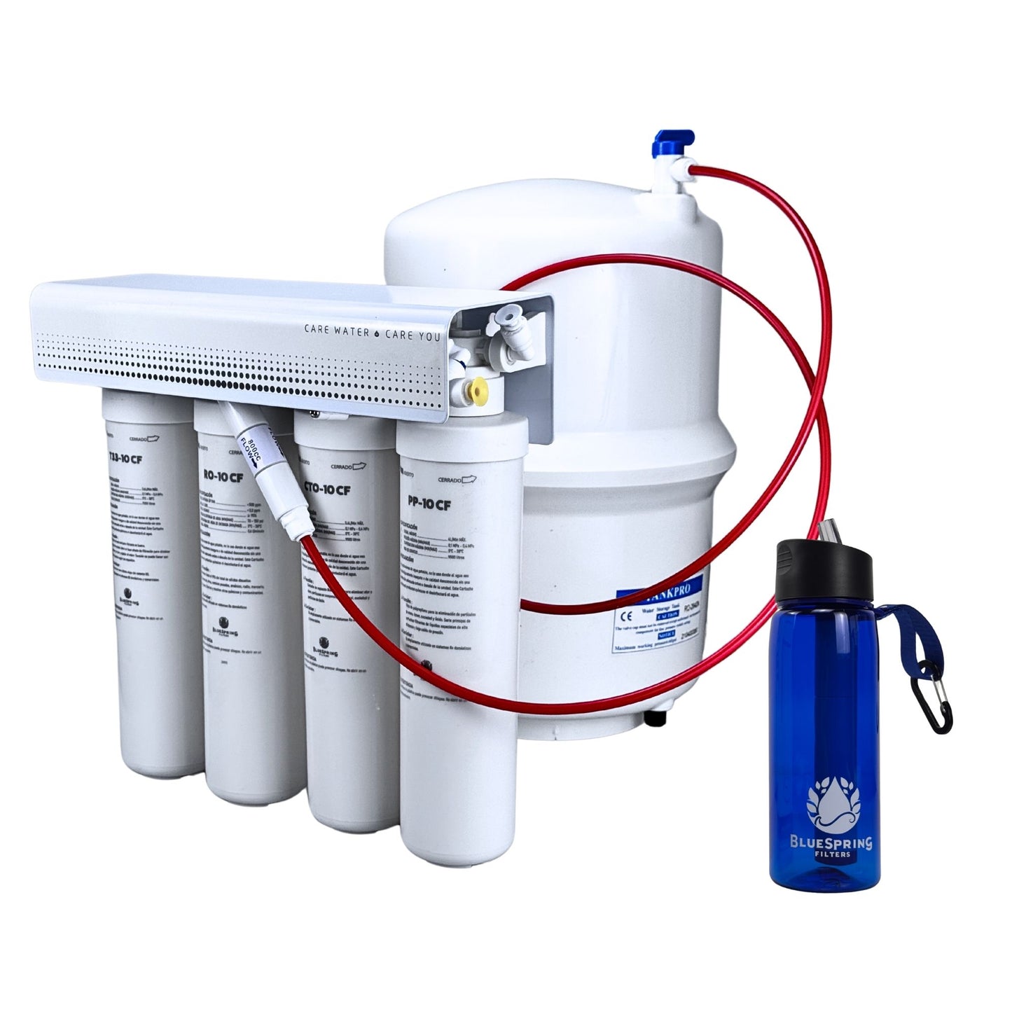 Bluespring: Filtro De Osmosis 4e + Tanque + Botella Filtro