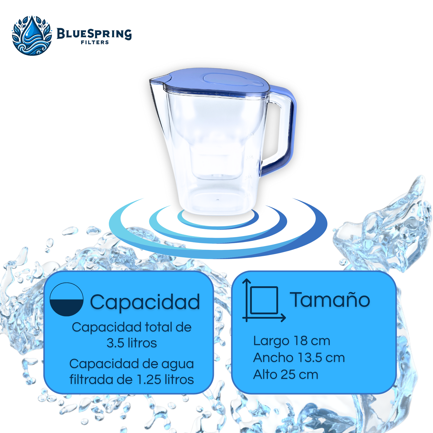 Bluespring: Jarra 3.5l Con Filtro De Carbón Activado.